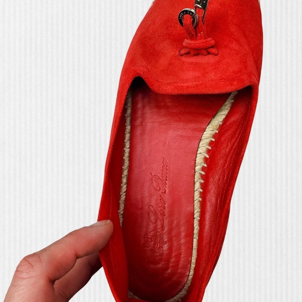 Loro Piana Red Suede Espadrille Loafers‎ with LP Padlock Charm Size 38